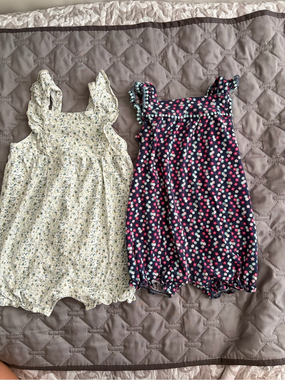 Carter's Floral Ruffle Romper Set in Cream and Navy